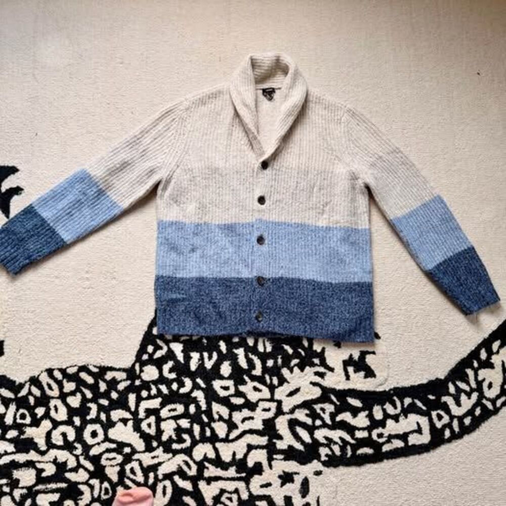 Express Men’s XL Navy Blue Cream Colorblock Shawl Collar Cardigan